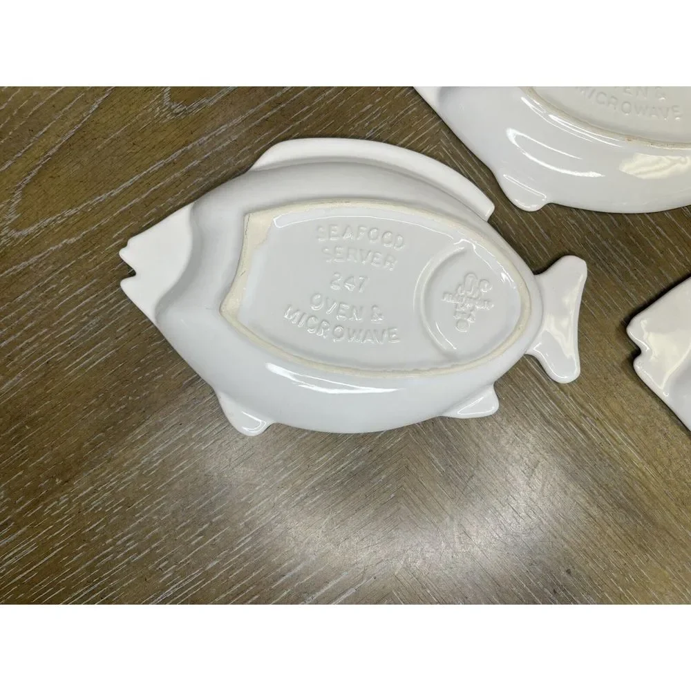 3x Vintage Pfaltzgraff Hearth Seafood Cocktail Server Plate White 247‎ Fish Dish